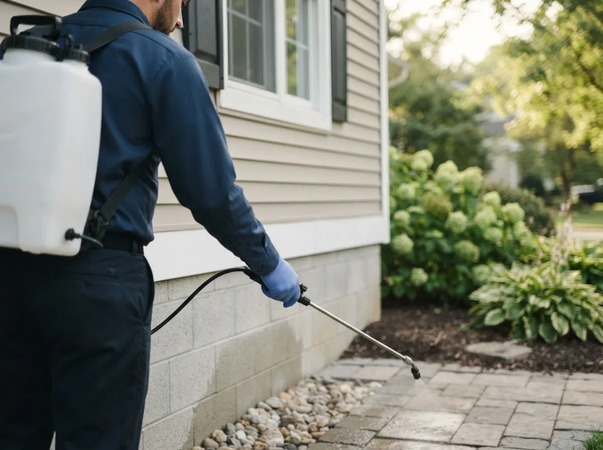 Pest control technician inspecting a home in Aldie, VA